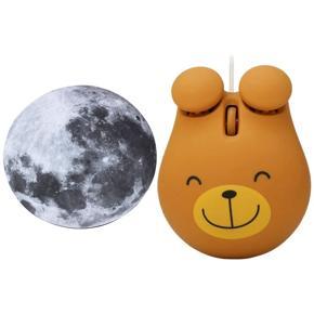 8 Inch 20cm Grey Moon Light Mouse Pad Mat for Computer Laptop (Grey) & 1000 Dpi Wired Optical Gaming Mouse Cute Bear