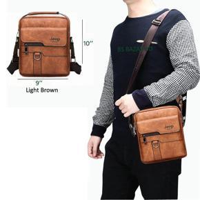 JEEP BULUO Brand Leather Men's Shoulder Crossbody Bags 10 x 9Inch Ipad Office Messenger Bag for Men Business Handbag Male Sling Bag