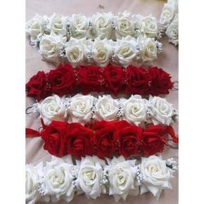 Artificial red,white Velvet Flower gajra for girls and women -1 pcs.