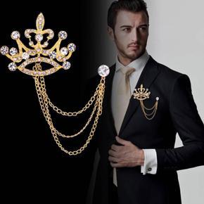 Man Suit Shirt Collar Tassel Chain Lapel Brooch Pin Palm Badge Retro Pins Wedding Dress Party Neckwear Accessories