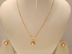 Gold plated locket-earring-chain set for women- L259