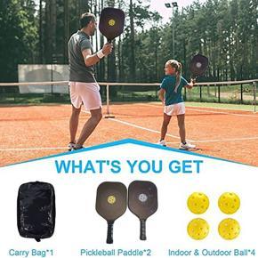 XHHDQES Pickleball Paddles Set Honeycomb Fiberglass Pickleball Paddles Including 2 Pickleball Rackets,4 Balls and Carry Bag