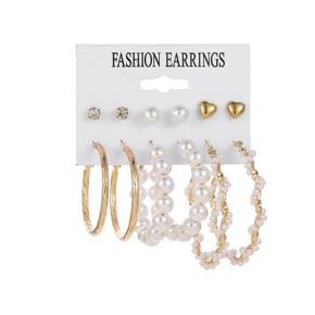 Pearl round earrings set Simple circle combination earrings 6 pairs Ear studs for women