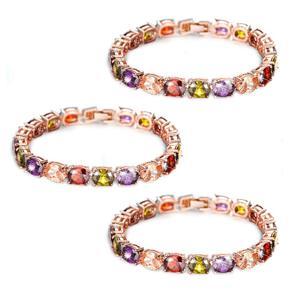 QUANBU 3X Linked Bangle Bracelet Cubic Zirconia Chain Fashion Women Gift Bridal, 18CM