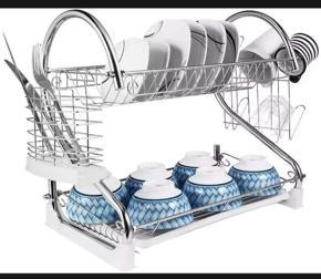 2 Layer Plate Stand ,Kitchen Chrome Cup Dish Drying Rack