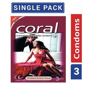Coral - Dotted Extra Time Lubricated Natural Latex Condom - Single Pack - 3x1=3pcs