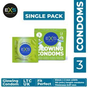 EXS - Glow In The Dark Glowing Condom - Single Pack - 3x1=3pcs (Made in UK)