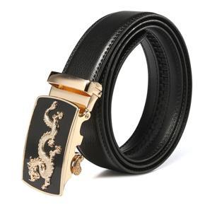 Fashion Men's Black  Leather Belt Automatic Buckle Dragon Waist Strap HOT -