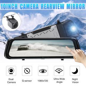 【2020 NEW】(10inch-Extensile-Dual Lens) Car Video Recorder Touch Screen Full HD 1080P Car DVR Dash Cam Mirror Camcorde Front & Rearview Video Cam-Loop recording, photo taking, G-Sensor -