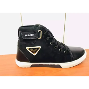 Men's Boots high neck mid caff golden,black mix fabrics and leather rubber sool shoes for man