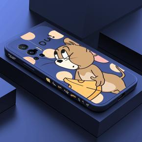 Hontinga for Vivo X70 Pro 5G Case Side Design Cute Cartoon Mouse Back Cover Soft Square Edge Pattern Liquid Silicone Trend Phone Cases