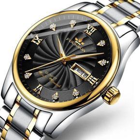 FOURRON Men's Fashion Business Watch Calendar Waterproof Luxury Luminous Rhinestone Steel Strap  Casual Quartz Watch