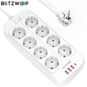 BlitzWolf BW-PC2 2500W Power Strip USB 8*AC Outlet / 20W USB-C PD Power - White