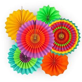 Multi Colour  Round 6 in1 Paper Rosette Fan for Party Decoration