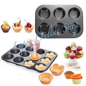 6 Round Non Stick Muffin And Mini Cupcake Mold - Black - Cake Decoration Tools