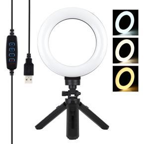 PULUZ USB 3 Modes Dimmable LED Ring Vlogging Photography Video Lights + Pocket Tripod Mount Kit with Cold Shoe Tripod Ball Head(Black)