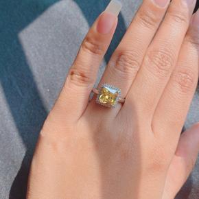 Zirconia Yellow Stone Cushion Cut Solitaire Sterling Ring