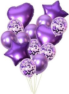 14Pcs Party Foil+Latex+Confetti Balloon Set Purple Color