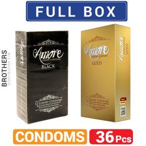 Amore Full Box Mix - Luxury Gold and Black Condom - 3x12=36pcs (2's Box Combo)