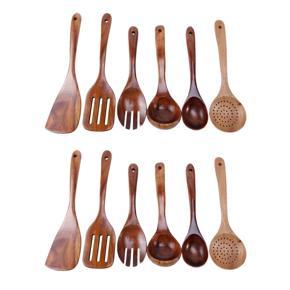 Wooden Utensils Set of 12, Large Kitchen Cooking Utensil for Non Stick Cookware, Natural Teak Wood Spoons Spatula Ladle