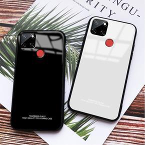 Realme C12 Luxury Shockproof TPU Bumper Back Glass Back Cover Glass Case