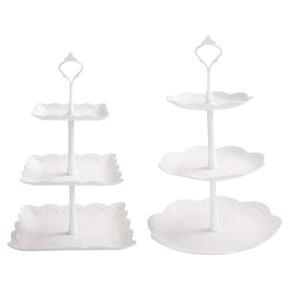 Durable 2 Set 3-Tier White Dessert Cake Stand,Pastry Stand Small Cupcake Stand Cookie Tray Rack Candy Buffet Set Up Fruit Plate and Trays for Wedding Home Birthday Party Decor