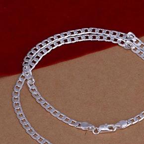 Fashion Unisex Silver Plated 4mm Sideways Flat Chain Necklace Jewelry Gift