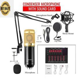 BM 800 Condenser Microphone With Logo & Circuit And Combo V8 Plus Mobile & computer sound card rechargeable Bluetooth Connection