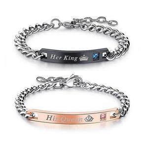 His Queen Her King Stainless Steel matching couple bracelets (2pcs)