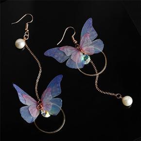 Trendy Korean Fashion Retro Asymmetrical Butterfly Pearl Drop Earrings for Women Simple New Collection - Earring for Women/ Ear Ring for Girls Stylish Gift for Wife - Birthday Gift Valentine Gift for 