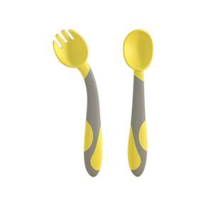 MISUTA Baby Training Fork and Spoon Kit Flectional Handle Baby Learning Spoon Tableware Baby Care Kids Dishes Yellow