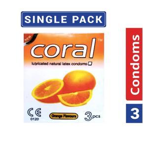 Coral-orange natural latex condom-single pack-3x1 = 3 pieces