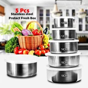 5 Pcs Protect Fresh Stainless Steel Food Container Storage Box with Cover 5 in 1 Set