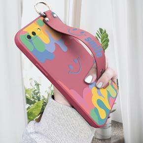 Hontinga for OPPO A3S Wrist Strap Case Soft Candy Color Splash Ink Cover Trend Square Printed Pattern Liquid Silicone Phone Case