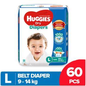Huggies Dry Large Belt Diaper 9-14Kg 60 Pcs, Made in Malaysia