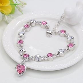 Crystal Rhinestone Heart Shape Pink Stone Bracelets for Girls Simple Stylish New Collection 2022 - Bracelet for Women Simple - Bracelet for Girls Stylish - Bracelet for Women New Collection