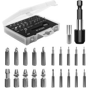 BRADOO Damaged Screw Extractor Set,22 PCS Stripped Screw Extractor Kit, HSS Broken Screw Remover Set with Bit & Socket Adapter