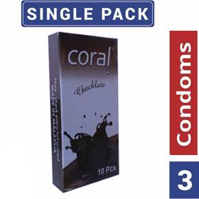 Coral - Chocolate Flavors Lubricated Natural Latex Condom - Single Pack - 3x1=3pcs
