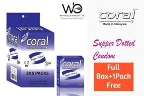 Coral - Super Dotted Lubricated Natural Latex Condom - Full Box+1Pack Free - 3x5=15pcs+3pcs