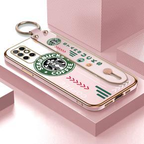 Hontinga for Infinix Note 8i Back Cover With Wristband Luxury 6D Plating Coffee Sign Case Soft Silicone Square Phone Cases