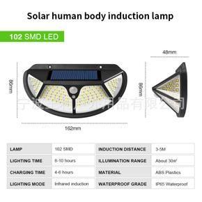 102LEDs 4-sided Waterproof Solar Light Motion Sensor Human Body Induction Wall Lamp for arden Road