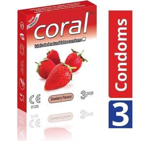 Coral Strawberry Flavored Extra Performance Condom 1Box - 3 Pcs/3 time use