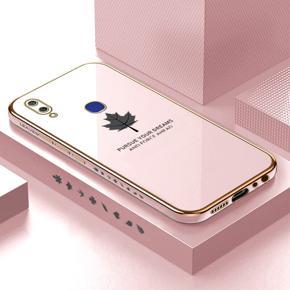 Hontinga for Vivo V11I Case Luxury 6D Plating Maple Leaf Side Pattern Soft Back Cover Silicone Square Frame Shiny Bling Phone Cover