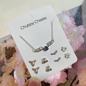 Blue stone necklace with 4 pairs earrings set collarbone chain combination jewelry