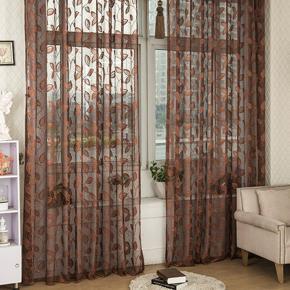 Warp knitting Leaf Pattern Tulle Window Curtain Sheer Divider for Living Room