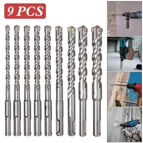 DASI 9Pcs/Set Electric Hammer Drill Bits 5mm/6mm/8mm/10mm/12mm/14mm/16mm Cross Type Tungsten Steel Alloy Drill Bit Set for Masonry Concrete Rock Stone