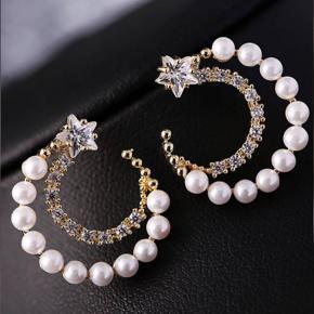 Vintage Moon Pearl Stud Earrings Ethnic Star Crystal Earrings For Women