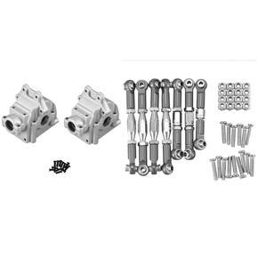 BRADOO- 2 Set RC Car Parts: 1 Set Pull Rod Steering Tie Rod Set & 1 Set Metal Wave Box Gear Box Upper and Lower Cover