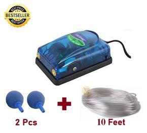 AQUARIUM OXYGEN Air Pump Dual Nozel, 5 Watt,Max.Output 2x4L/min With Air Stone 2pcs and Air Line Pipe 10 Feet