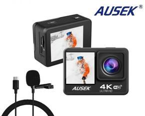 Ausek Q60 4K Ultra HD Touch Dual Screen selfie-time action camera With Extranal microphone